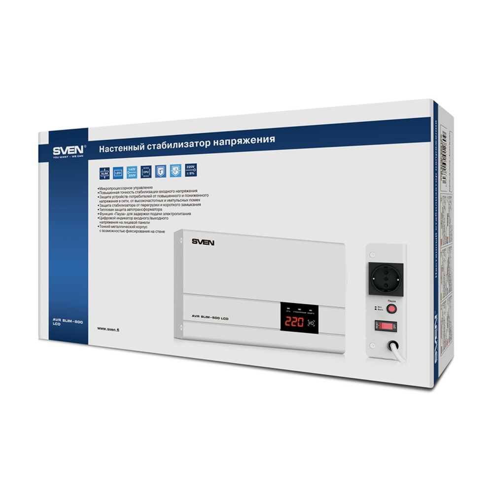 Stabilizator de tensiune SVEN AVR SLIM-500 LCD